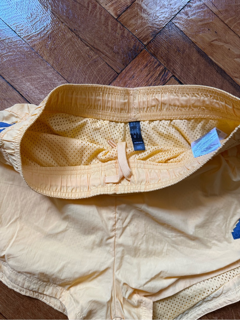 adidas Yellow Mesh-Lined Athletic Shorts - Picture 2 of 5